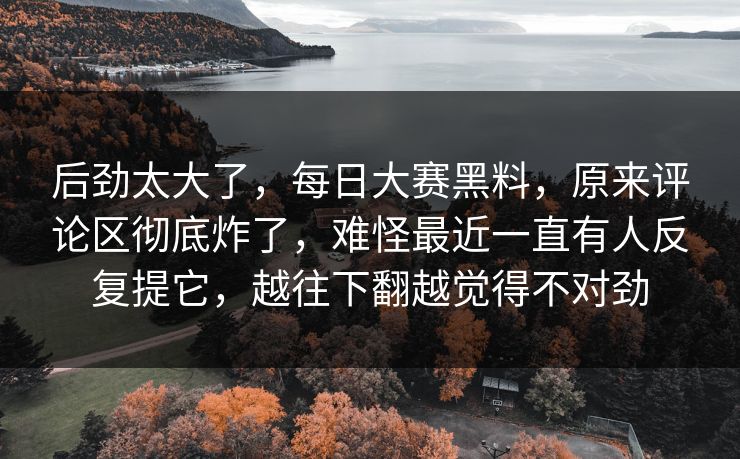 后劲太大了，每日大赛黑料，原来评论区彻底炸了，难怪最近一直有人反复提它，越往下翻越觉得不对劲